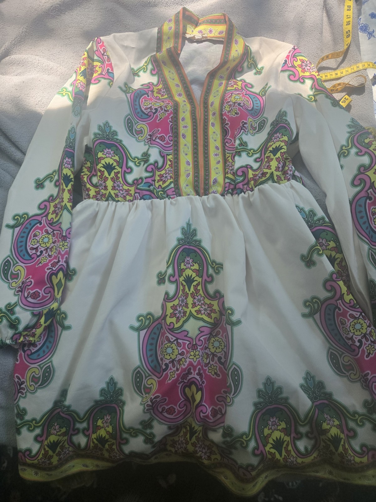 Unique Vintage Colorful Hippie Boho Midi Dress L 70s Disco Retro