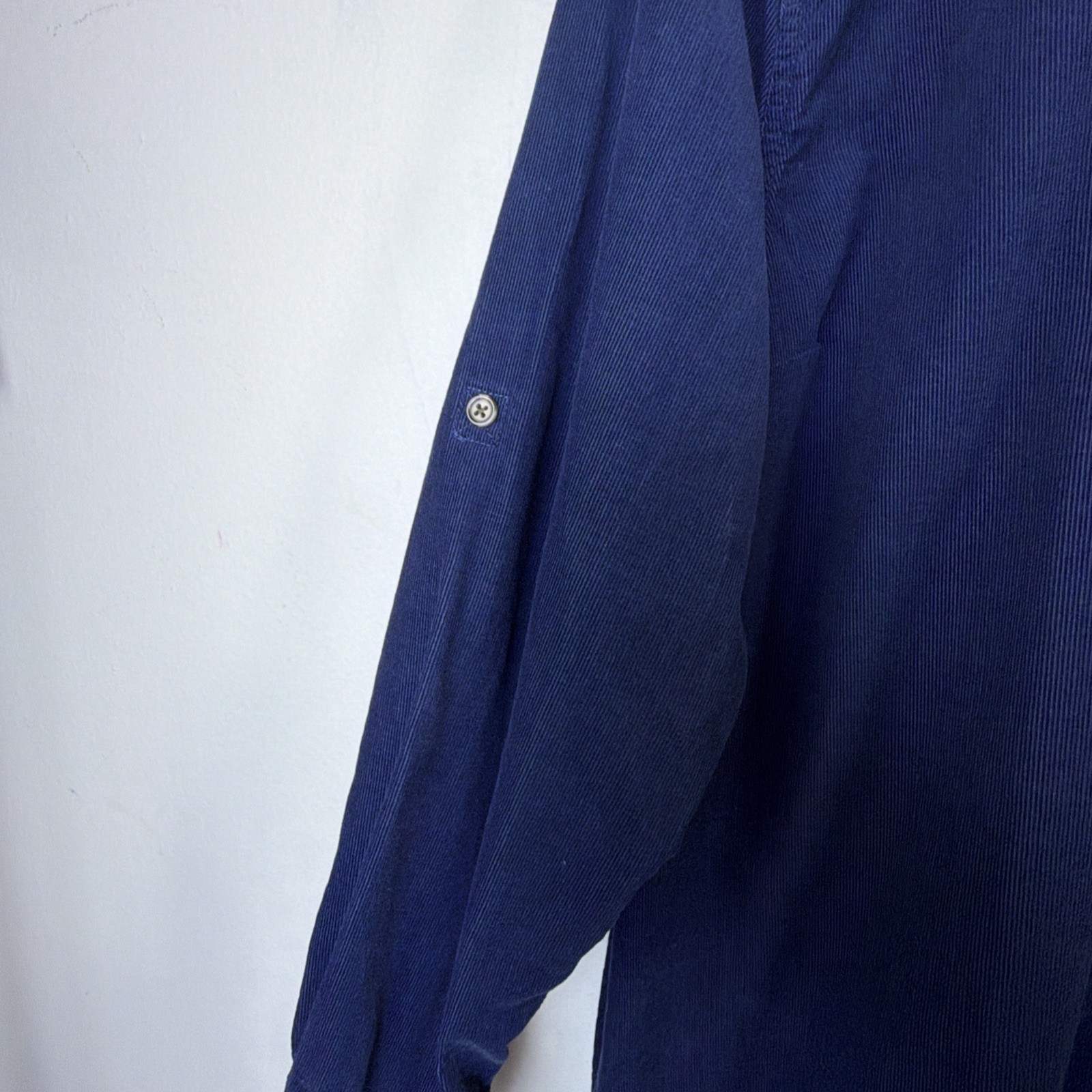 Lands’ End Corduroy Button Down Midi Shirt Dress Womens Large Navy Blue cottage