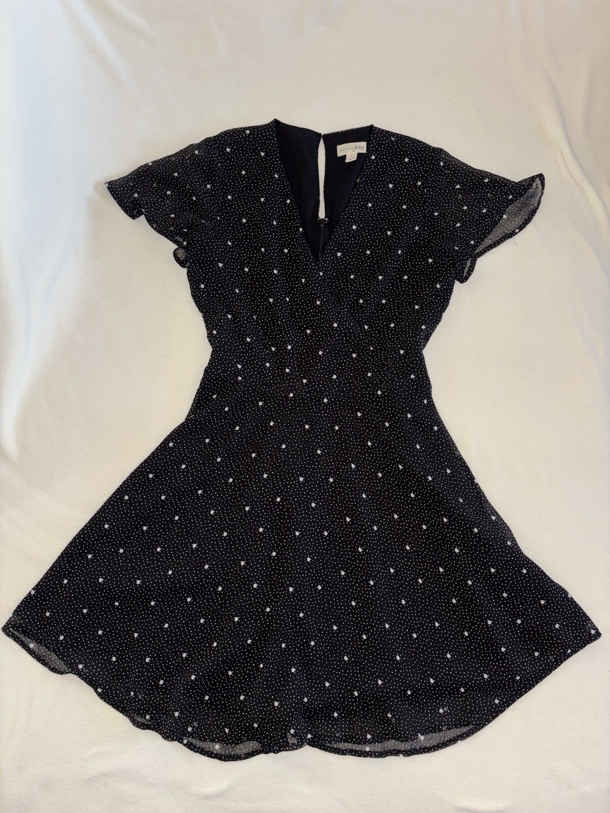Maison Jules Black White Polka Dot Dress Size 2 Flutter Sleeve Fit & Flare