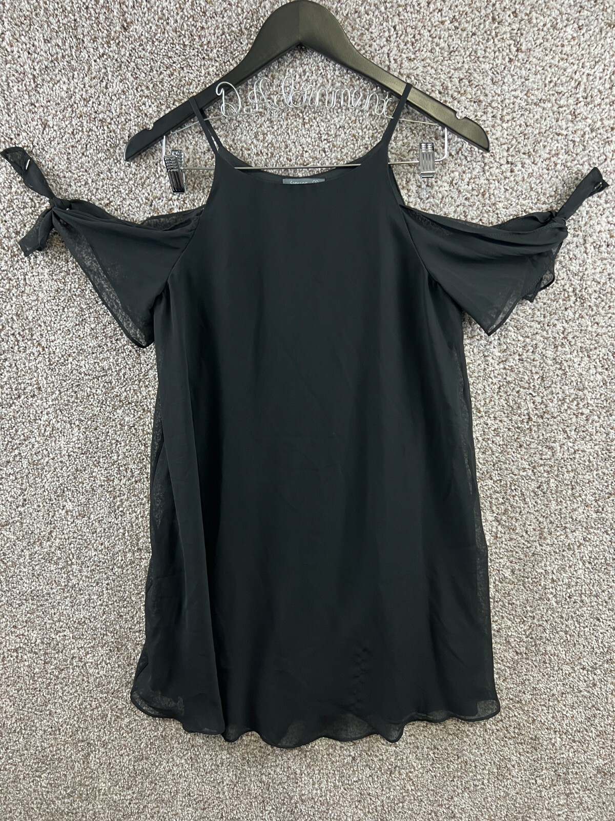 Soprano Cold Shoulder Dress Women’s Size S Black Lined A Line Dress Flowy Dress