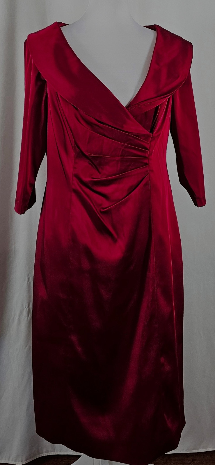 Kay Unger Womens Lined Dress Red Satin Finish Acetate Nylon Spandex Size 12