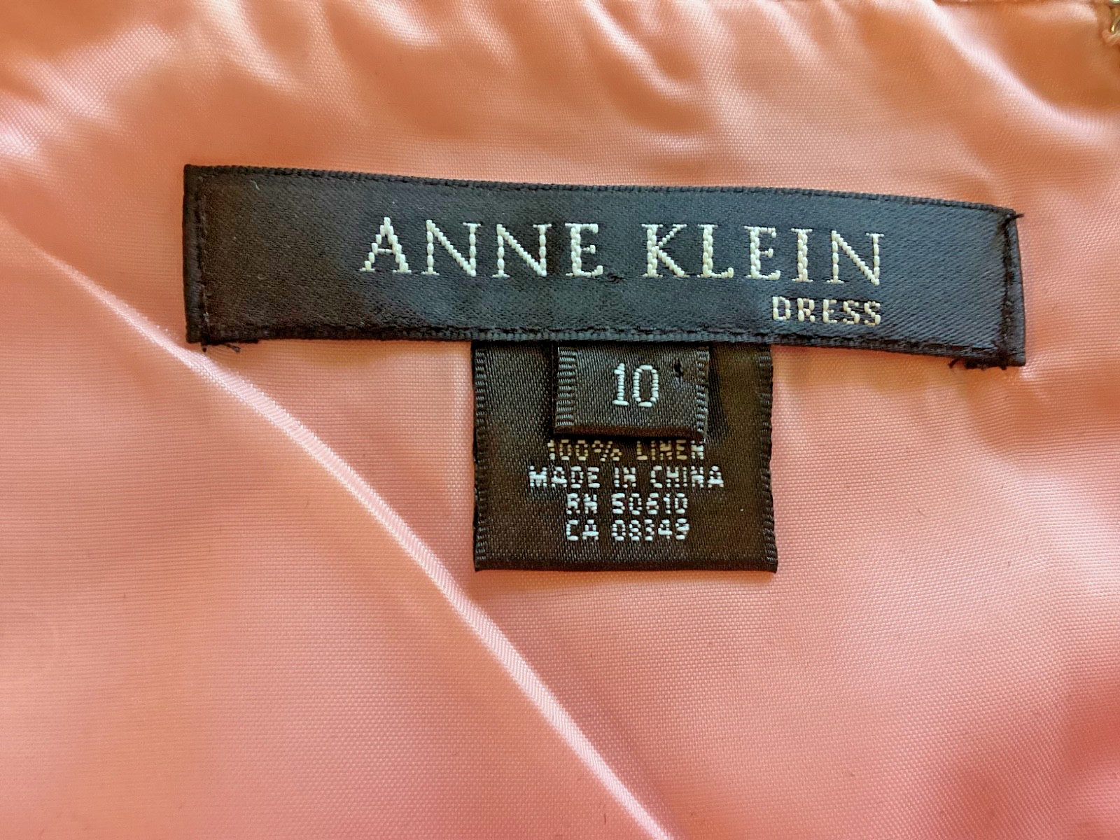 ANNE KLEIN Women’s 100% Linen Lined Square Neck Sleeveless Dress BLUSH PINK S10