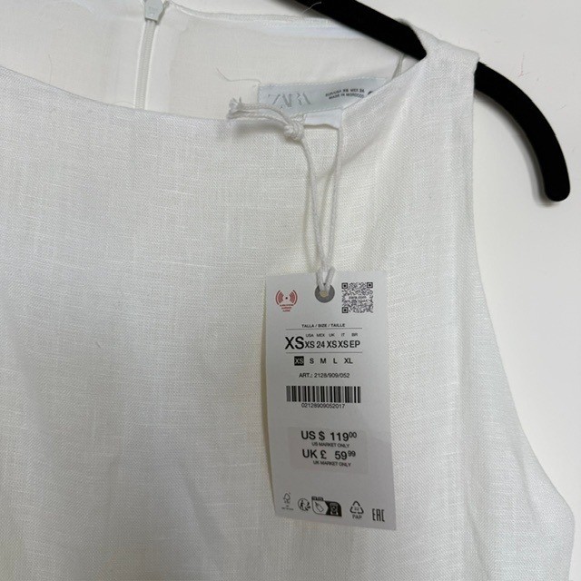 NWT Zara ZW Collection White 100% Linen Fringe Midi Dress Asymmetrical | Size XS