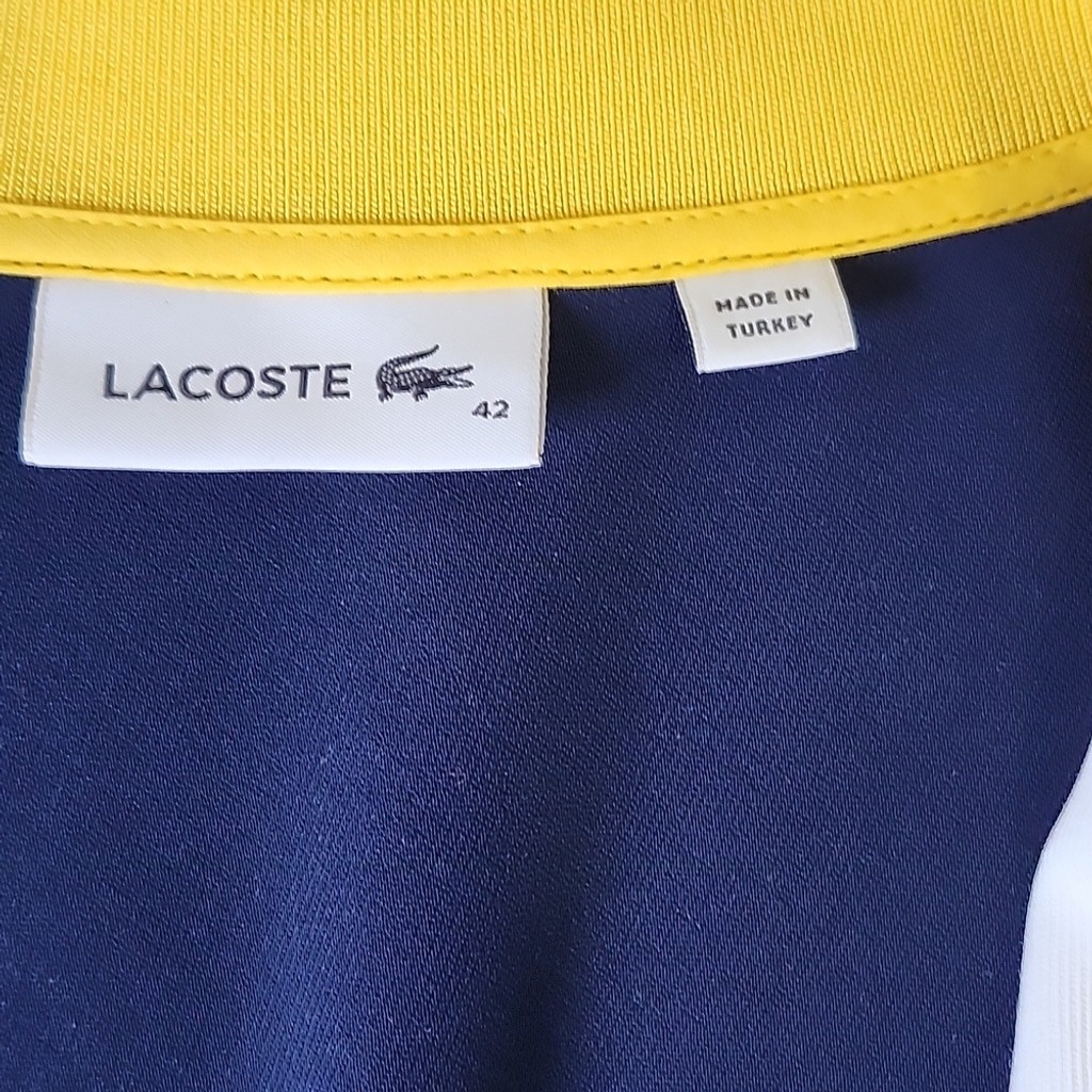Lacoste Women’s Blue, White, Black Yellow Color Block Pleated Maxi Dress Sz FR42