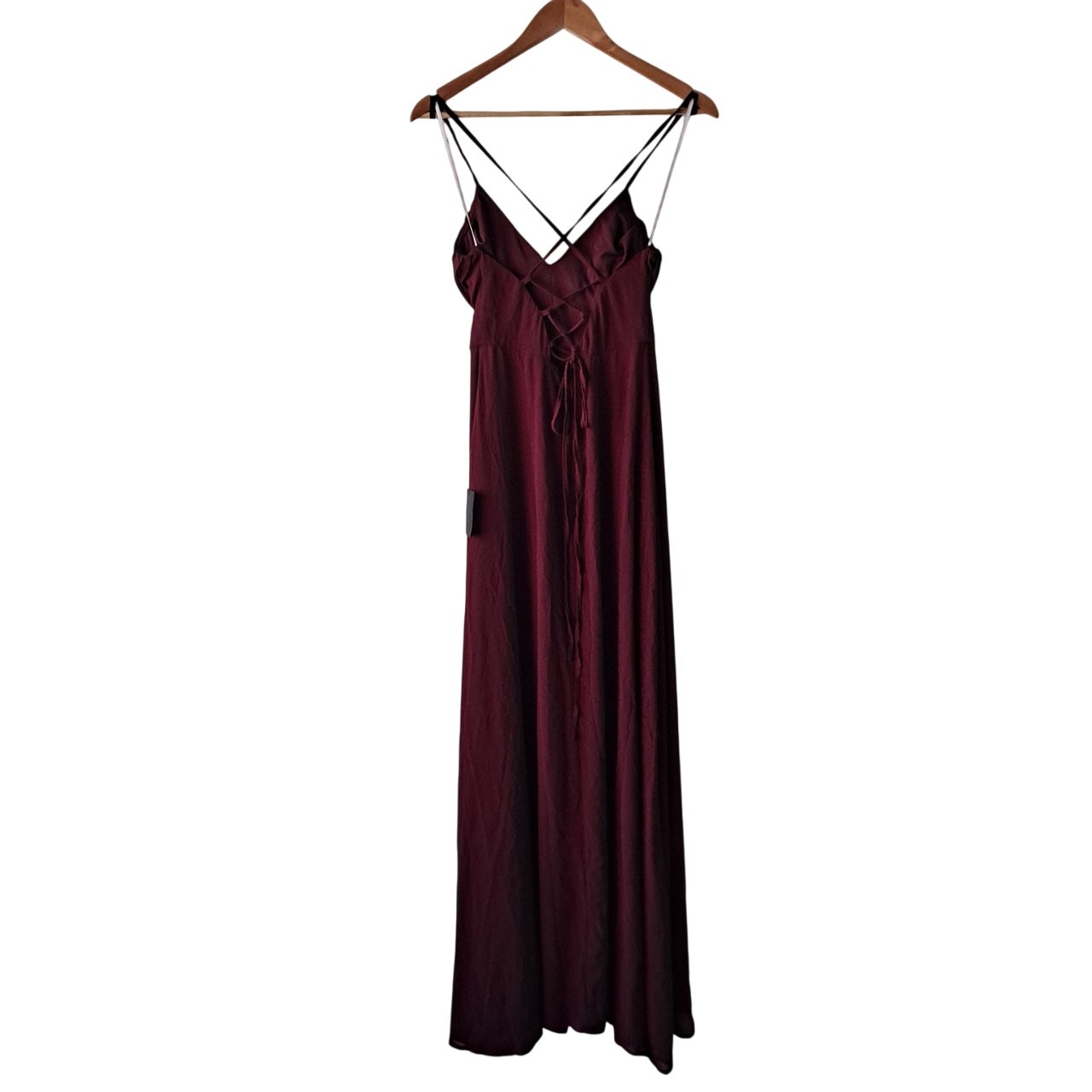 Lulus Event Ready Dress Backless Lace-Up Maxi A-Line Burgundy Women’s Size S