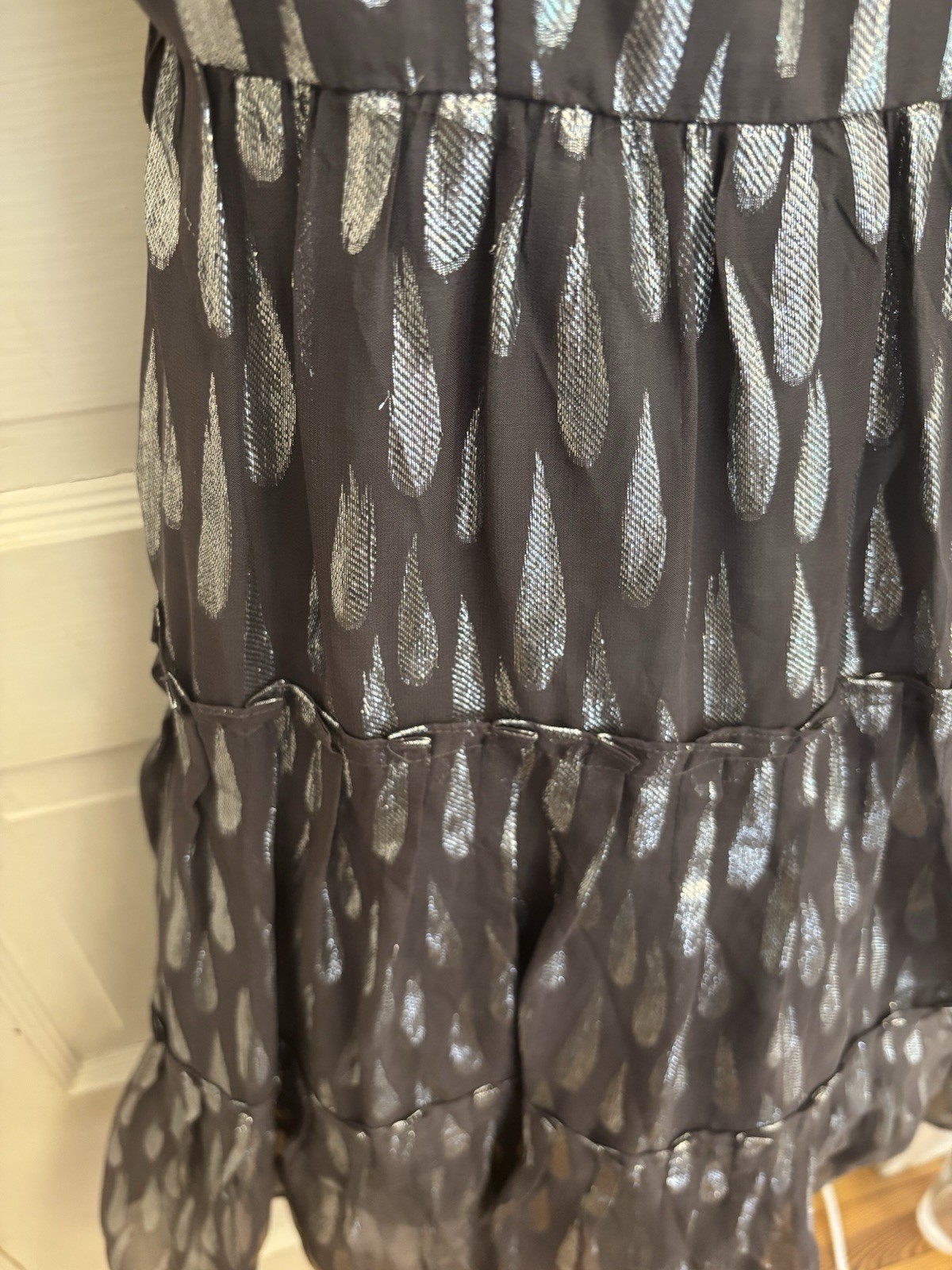 Oleg Cassini Gray Silver Drop Spaghetti Strap Tiered Dress Lined Size 2