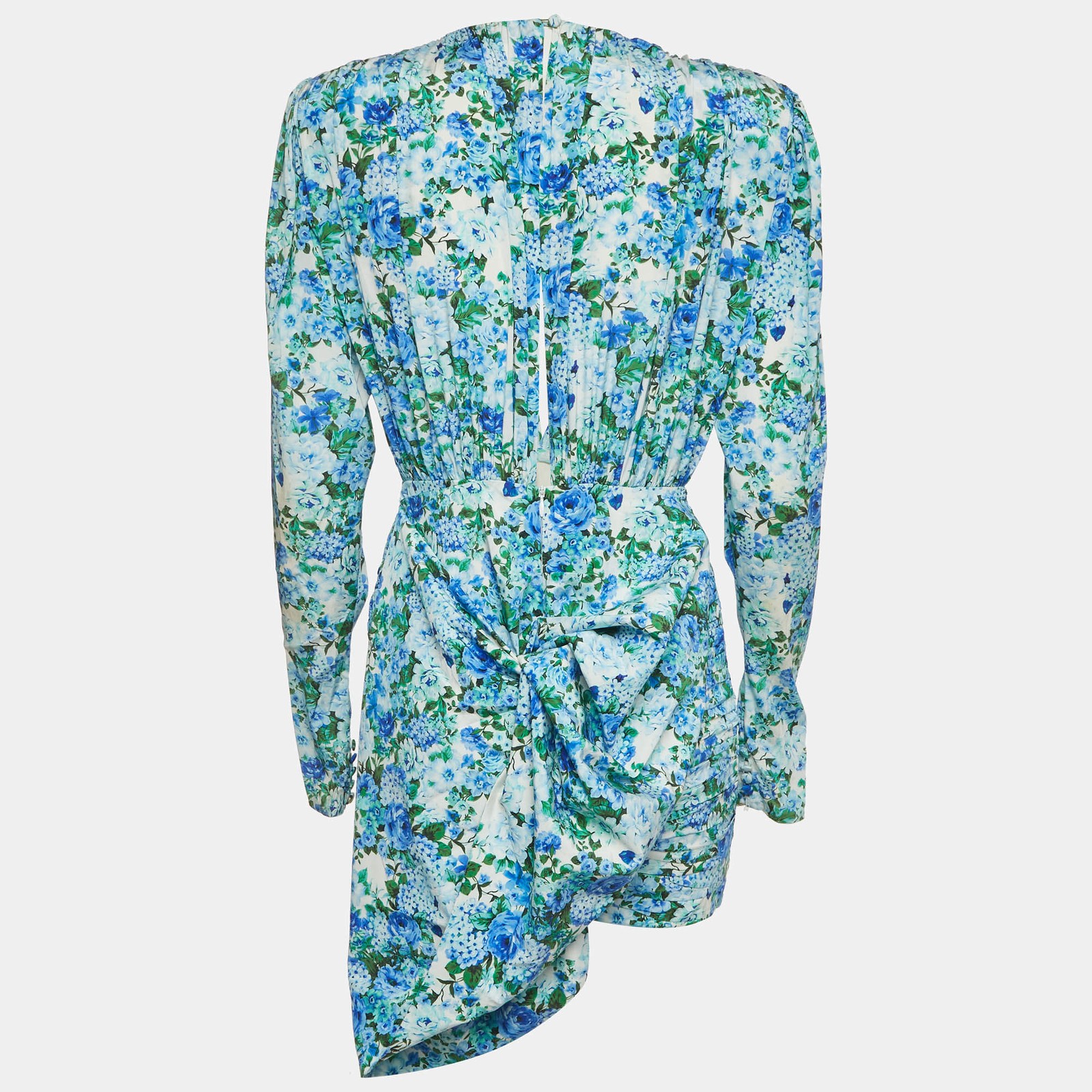 Magda Butrym Blue Floral Print Silk Crepe Setubal Mini Dress S