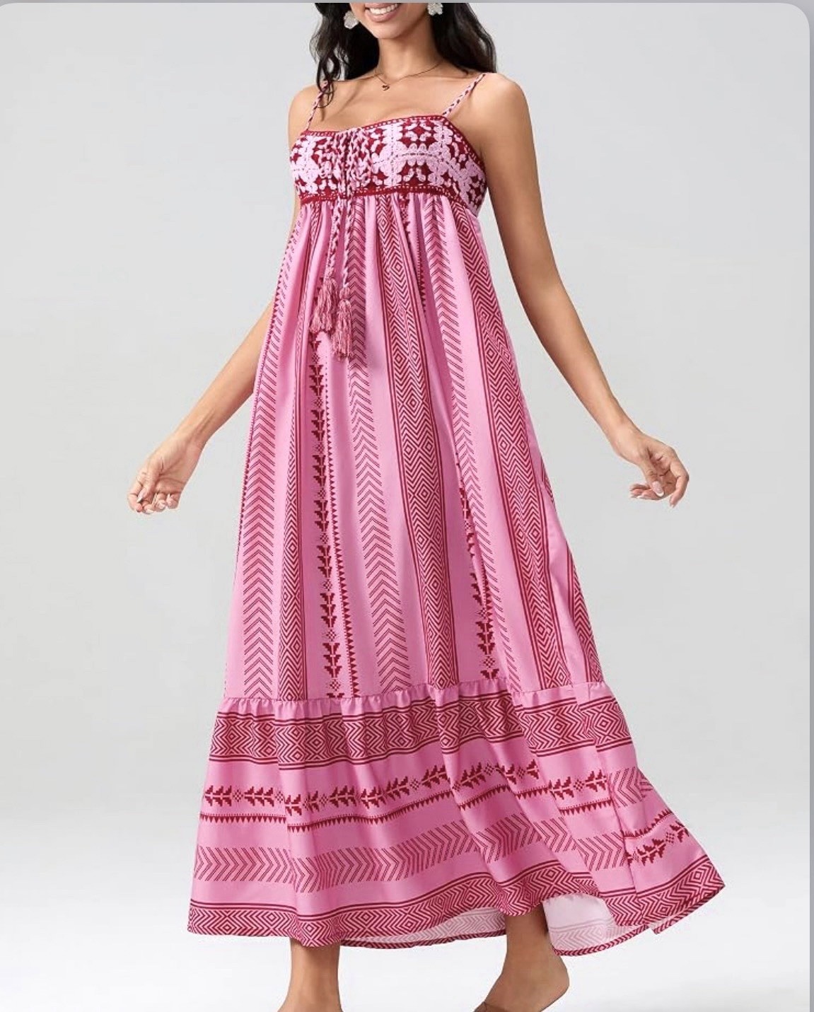 Women Sz L Boho Maxi Dress Crochet Patchwork Sleeveless Long Flowy Swing Dress