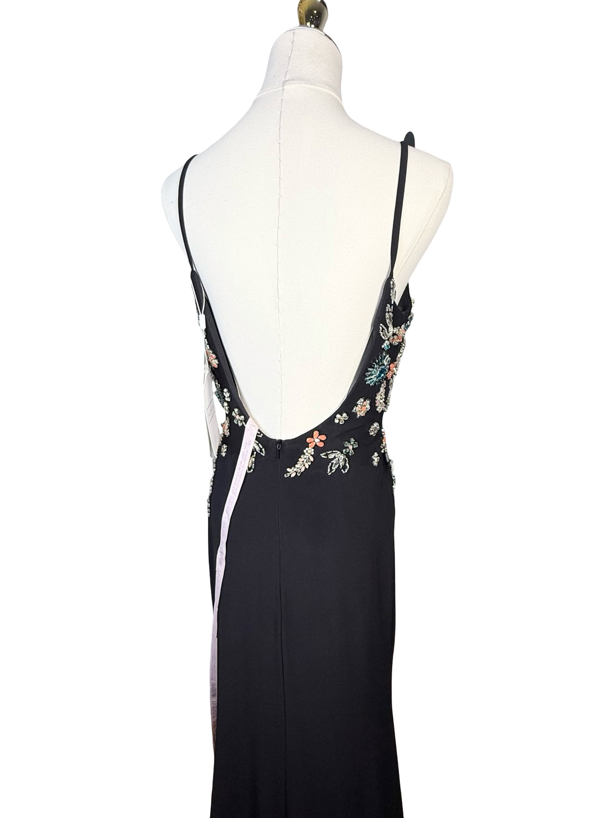 Mac Duggal 42006 Black V-Neck Beaded Floral Cami Gown