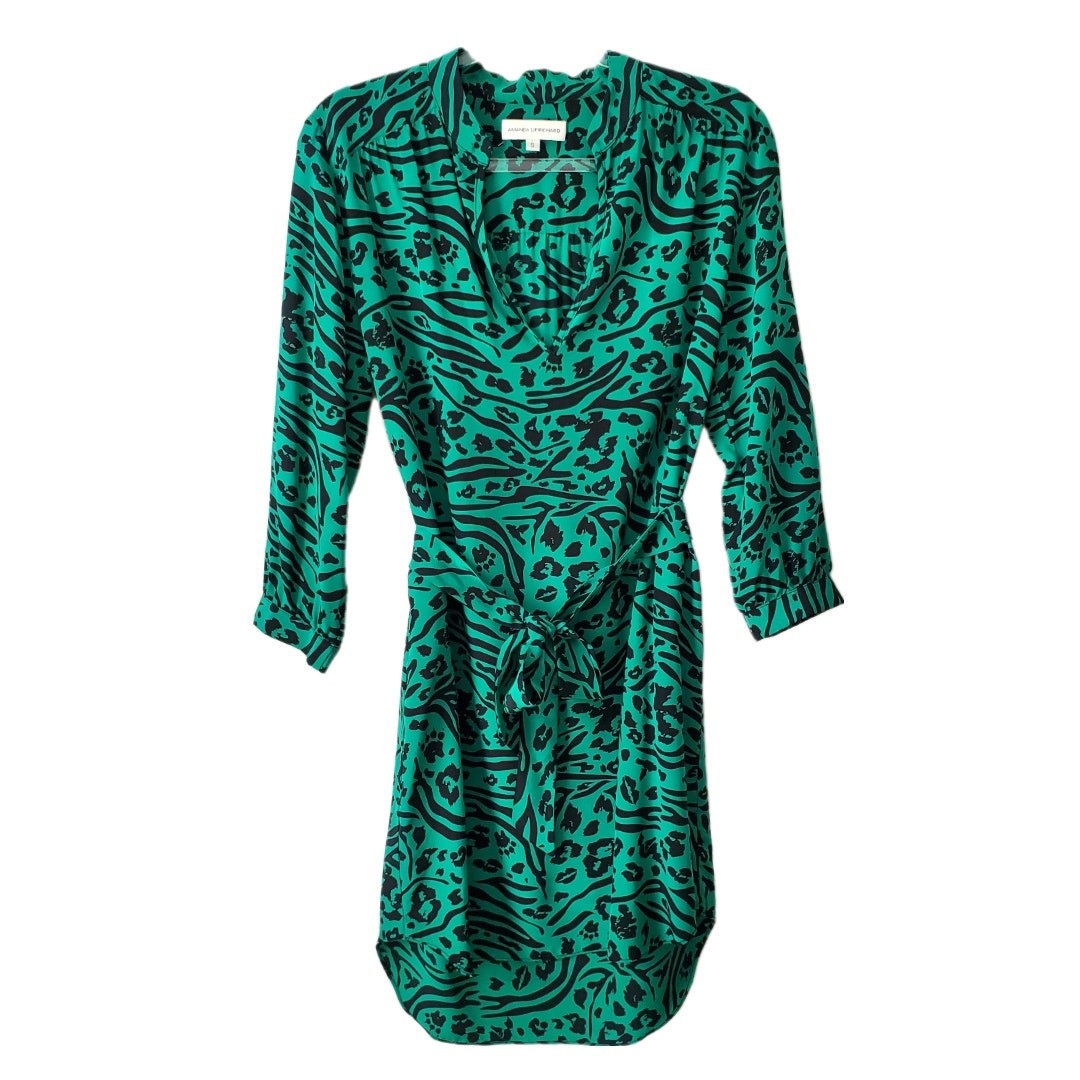 Amanda Uprichard Kelly Green Black Silk Belted Dress S Modern Career Classic USA