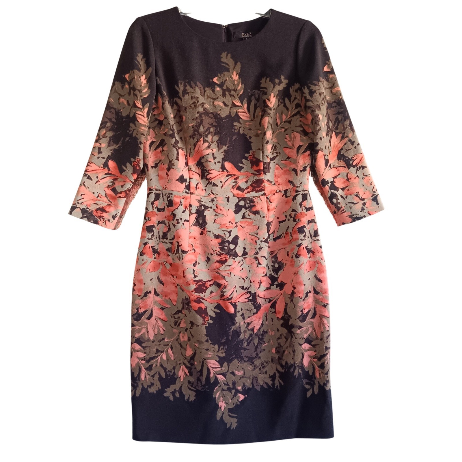Alex Marie Sheath Dress Women 6 Purple/Coral/Tan Floral 3/4 Sleeve 6210M305