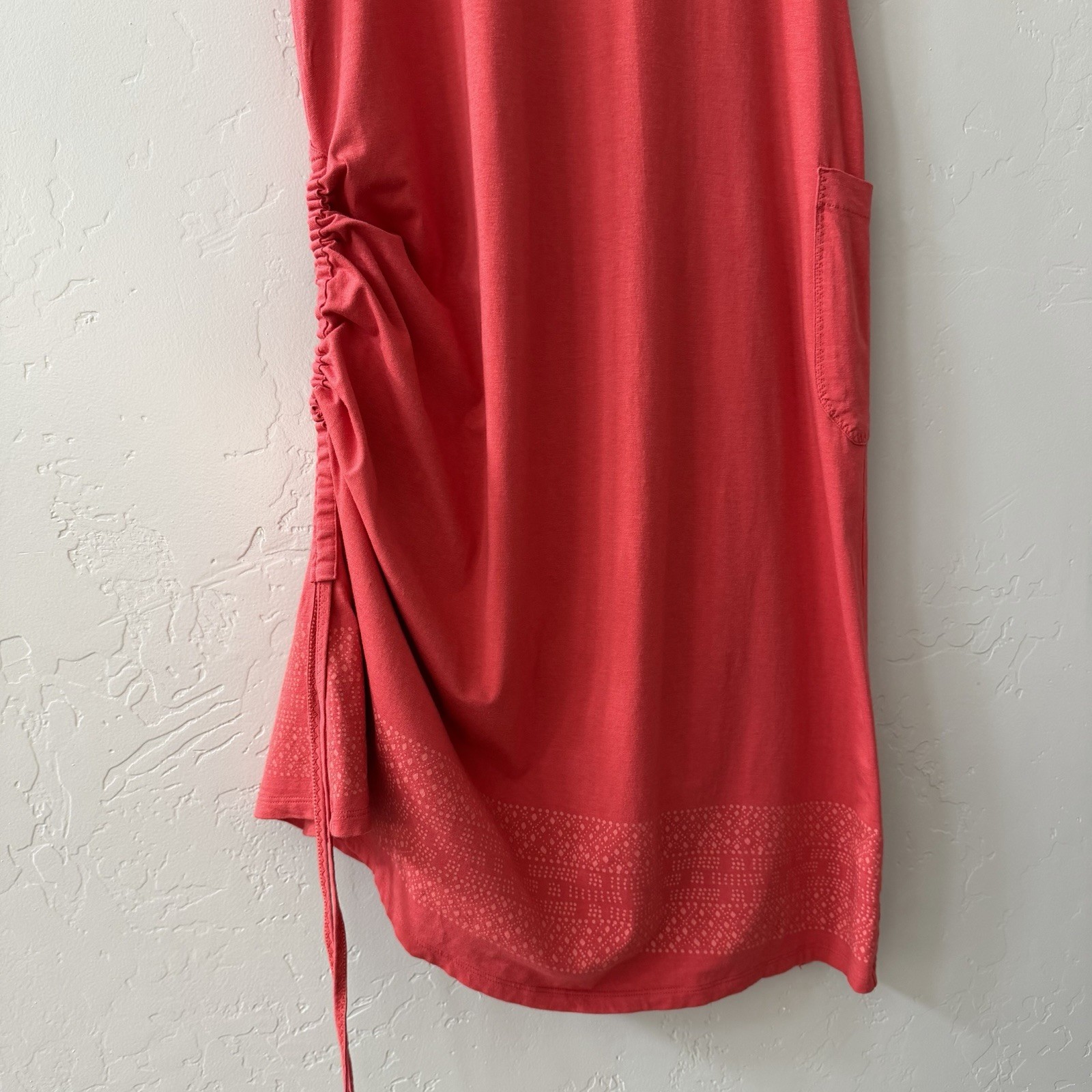 Toad & Co Muse Coral Midi Dress Womens Size M Organic Cotton Modal Ruched Casual