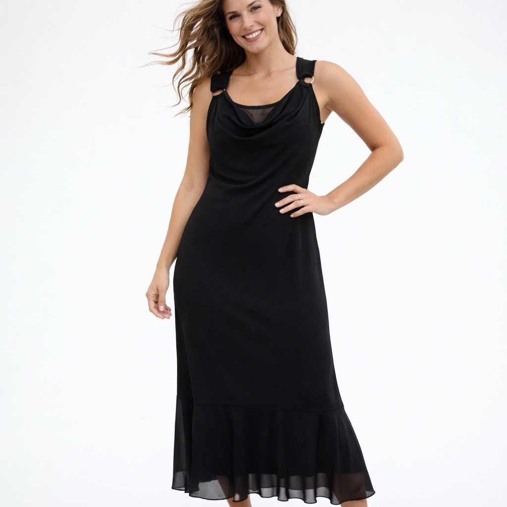 Picadilly Sheath Dress Cowl Neck Metal Small Black Wedding Guest Cocktail Party