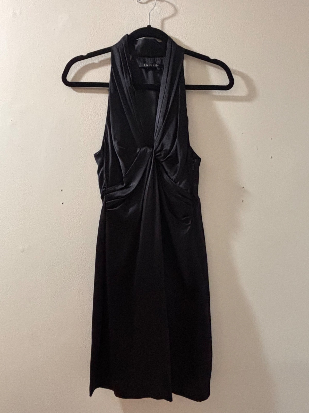 Y2K Style Black Halo Black Halter Twist-Front Midi Dress Size Small