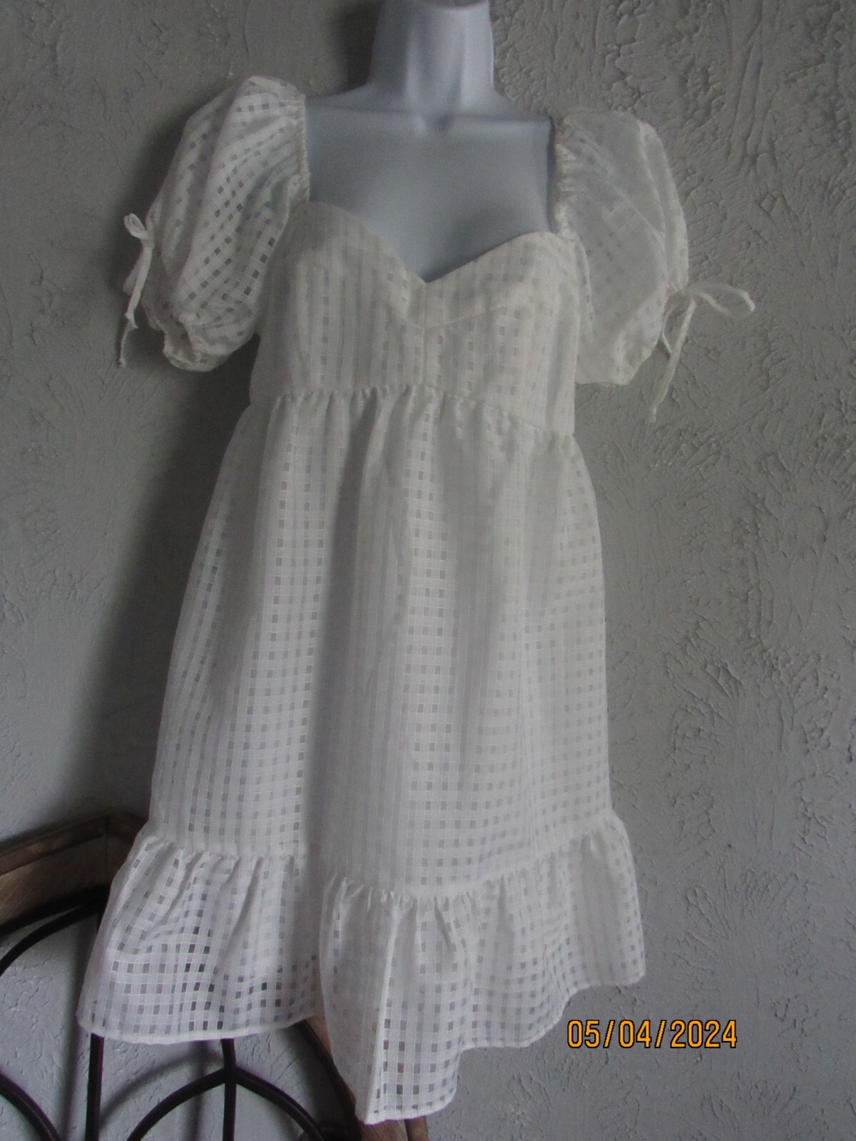 allison & Kelly nwt M white peasant dress puff sleeves empire waist slip lined