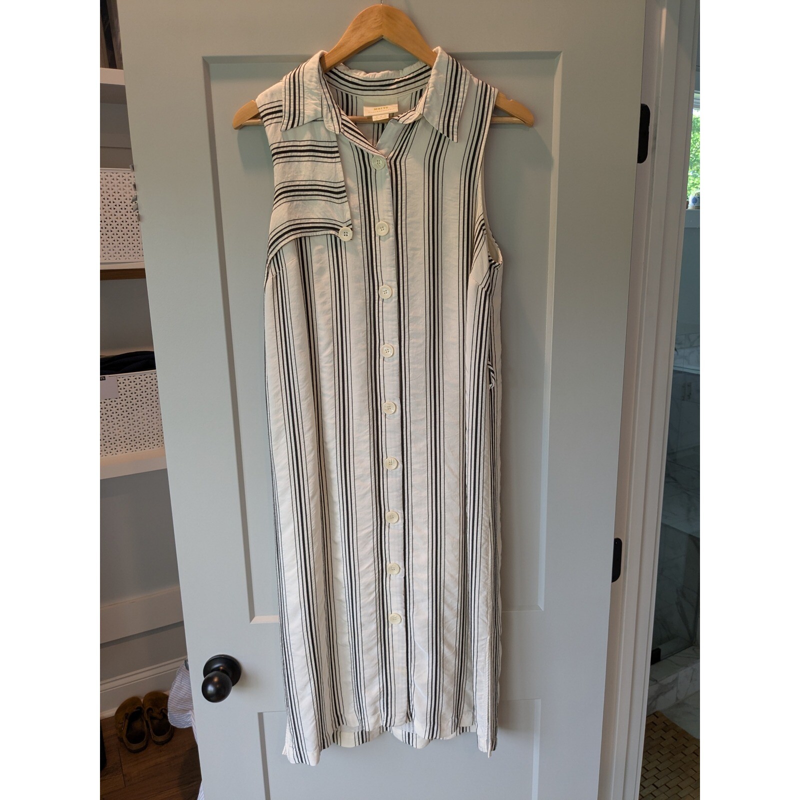 Maeve Anthropologie Ester Striped Midi Dress Sleeveless Button Front Casual 10