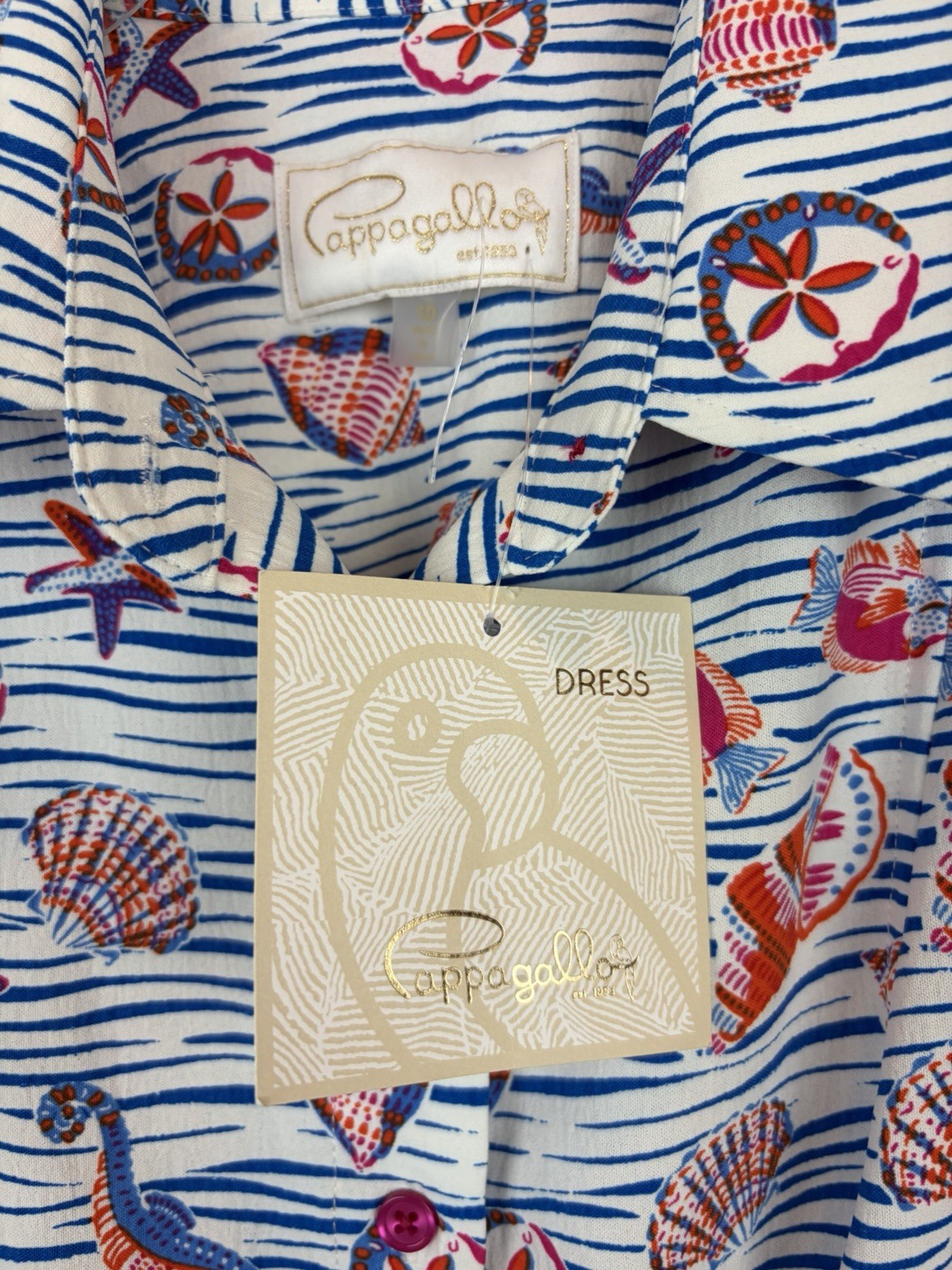 Pappagallo Beach Wrap Dress Womens 10 Blue Nautical Fish Preppy New