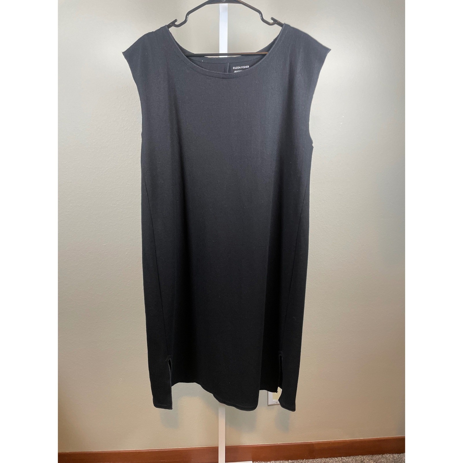 Eileen Fisher 100% Wool Shift Dress Women’s Large Black Sleeveless Mini