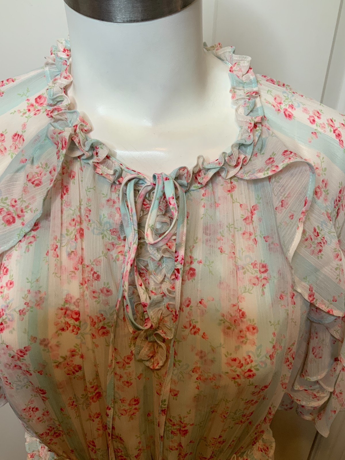 Needle & Thread Molly Blue Floral Blossom Crepe Ruffle Maxi Dress, Size 8