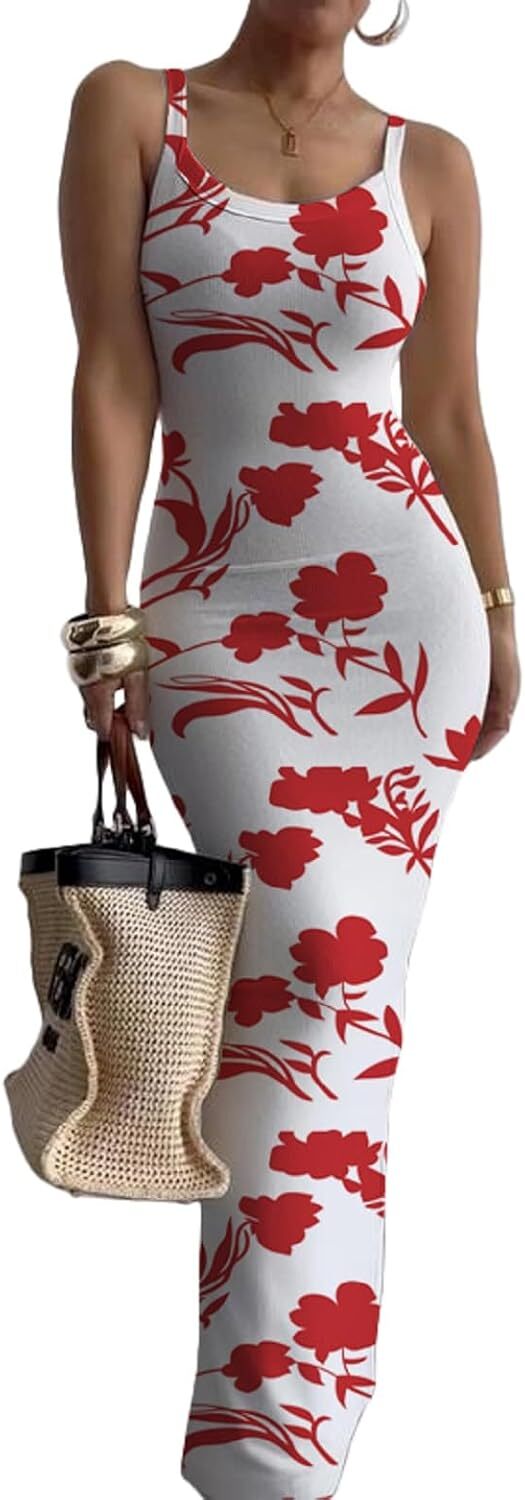 Summer Bodycon Maxi Dress Sleeveless Casual Slim Fit Long Dress for Women 2025