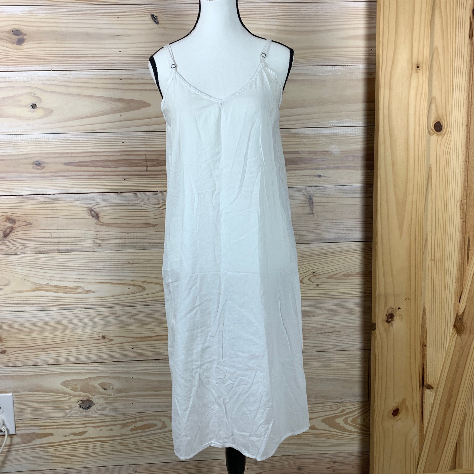 Slip Midi Dress Womens Large White Adjustable Strap Cotton Slit Layering