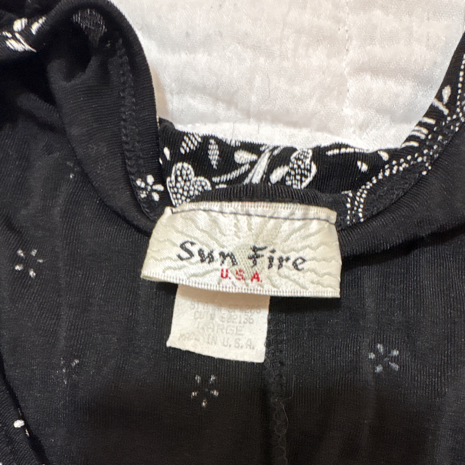 Sun Fire Black & White Floral Shift Dress Sleeveless Knit Bow Stretch L