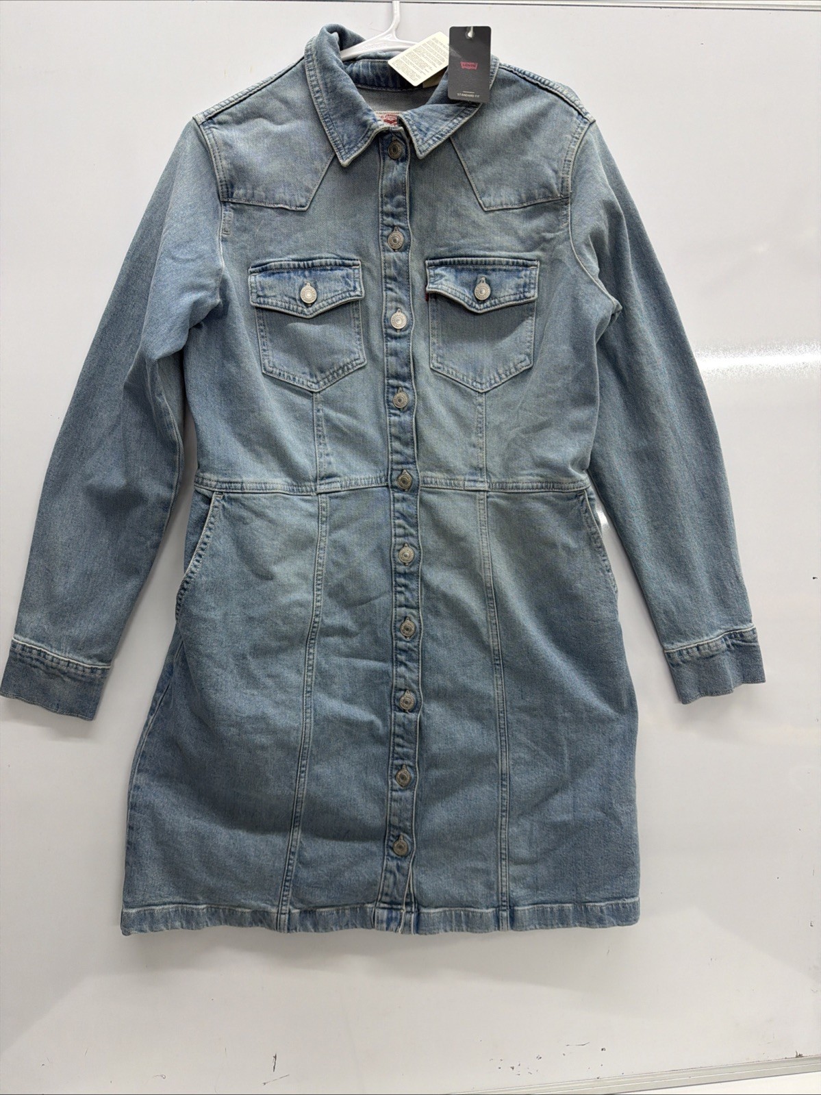 Levi Strauss & Co. Women’s Blue Denim Button-Front Shirt Dress Pockets Size S
