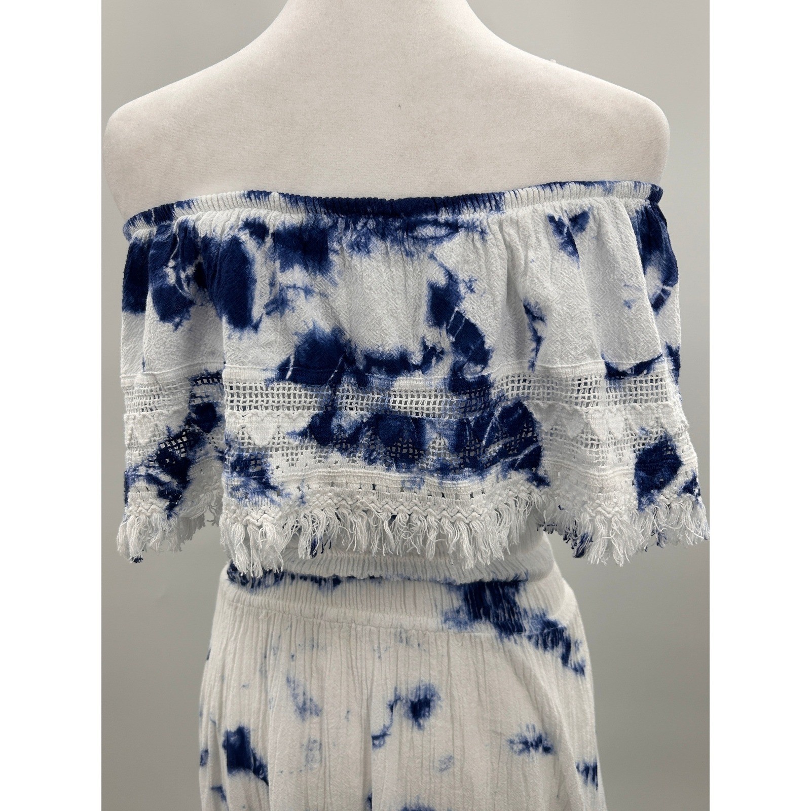 Vintage Seaspice Peruvian Cotton Tie Dye Off Shoulder Maxi Dress Small Coastal