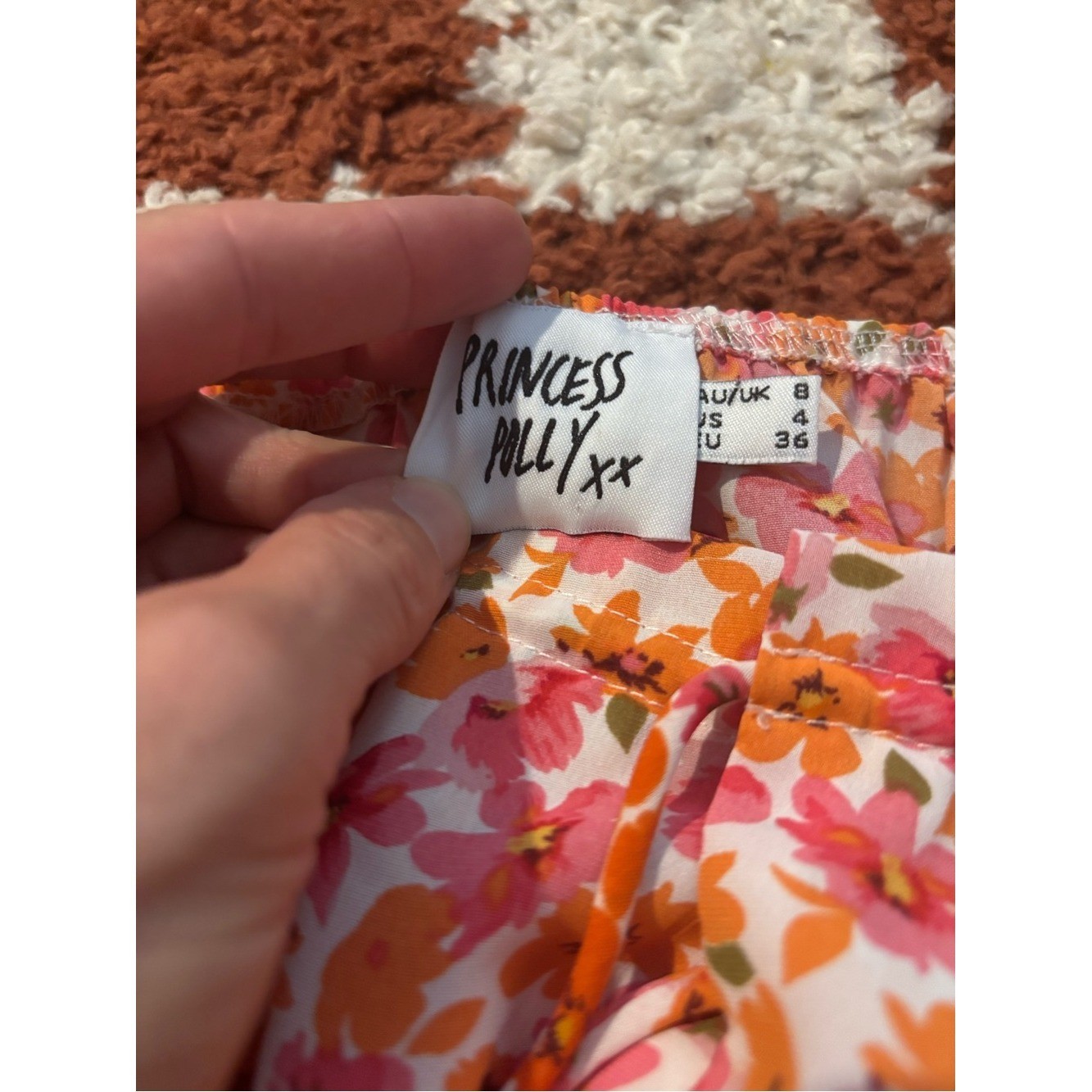 Princess Polly floral Smocked Peasant Blouse in Pink & Orange