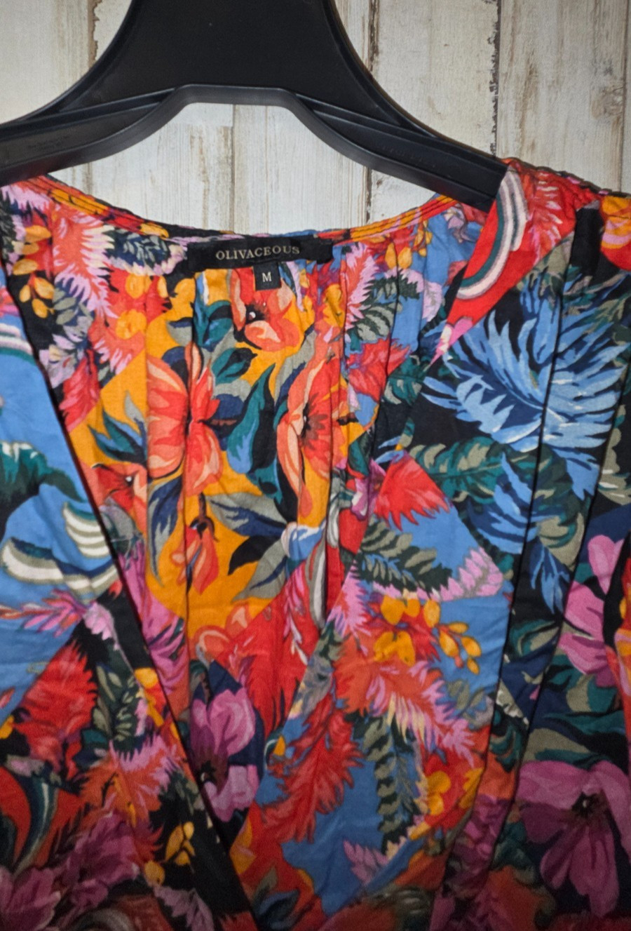 Olivaceous size M Mini Tiered Ruffle Floral Dress Flutter sleeve V-neck Cotton