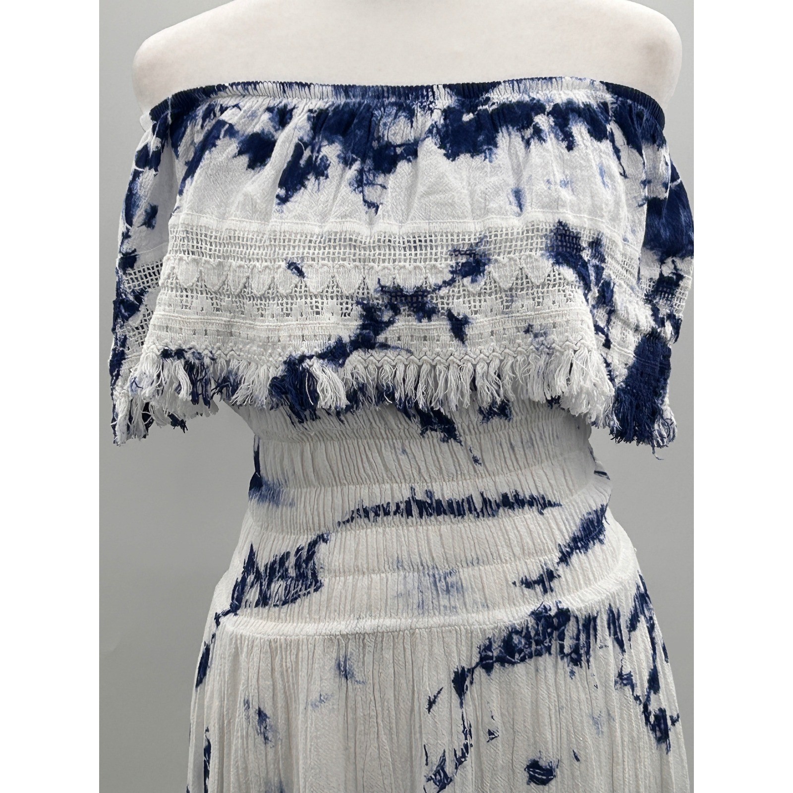 Vintage Seaspice Peruvian Cotton Tie Dye Off Shoulder Maxi Dress Small Coastal