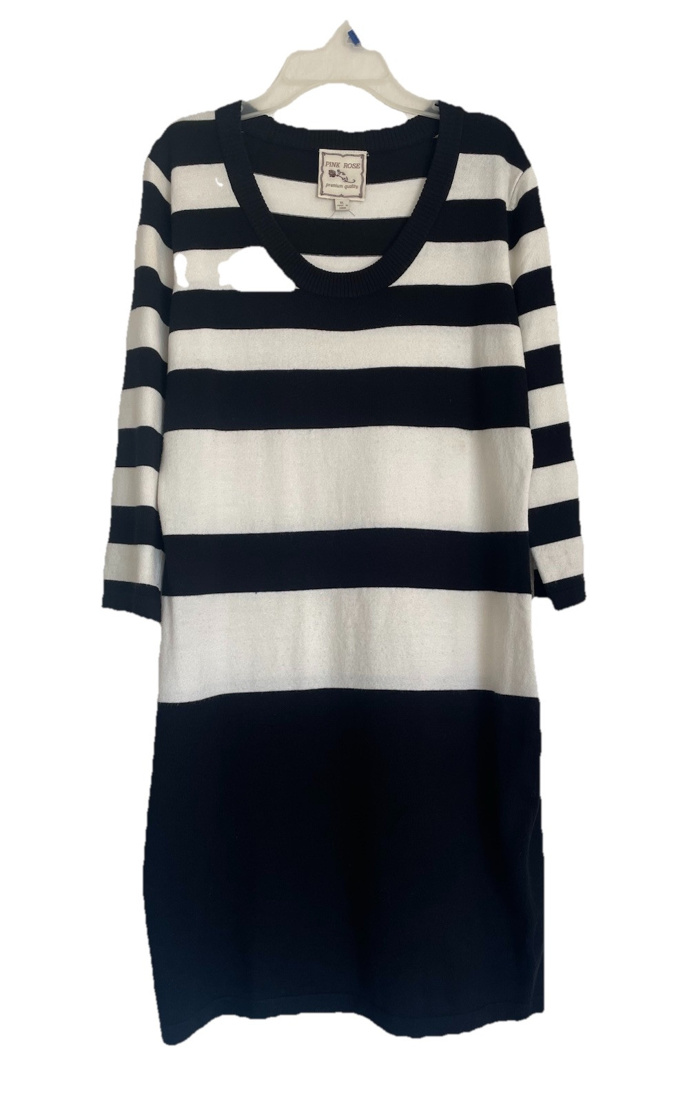 PINK ROSE Womens Black/White Striped Smooth Knit Sweater Dress Sz XL