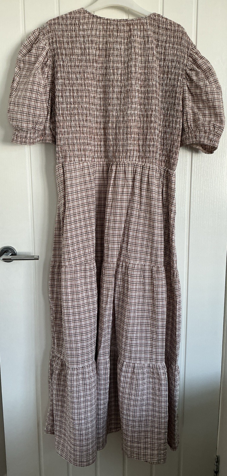 Anise JD Williams Summer S20 Milkmaid Gingham Style Dress Rust Brown and Grey Ex