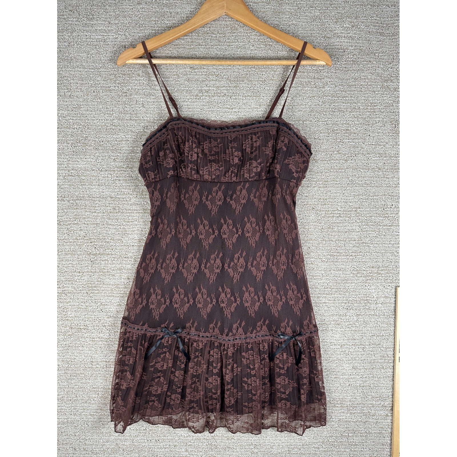 Kimchi Blue Brown Lace Mini Dress Coquette Bows Keyhole OB2163152 Womens Small