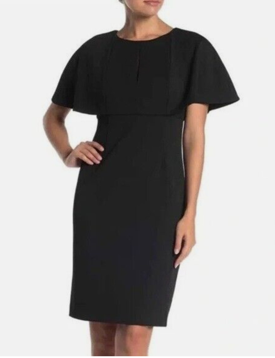 Trina Turk Black Flutter Cape Style Sheath Dress 8 NEW