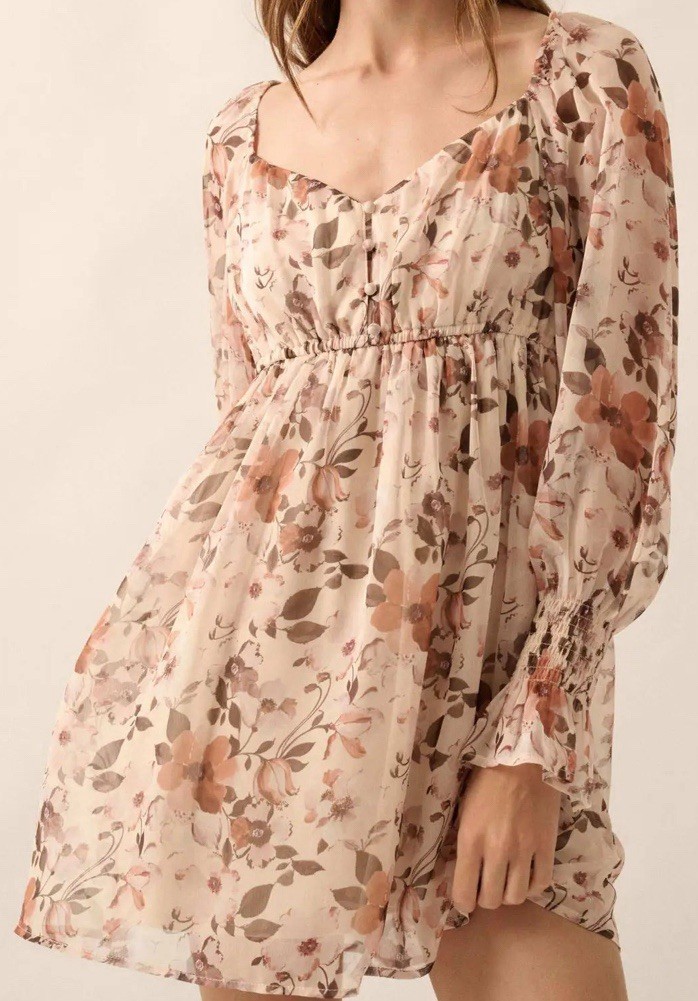 Promesa Soft Petals Floral Chiffon Babydoll Mini Dress WOMENS SMALL New with Tag