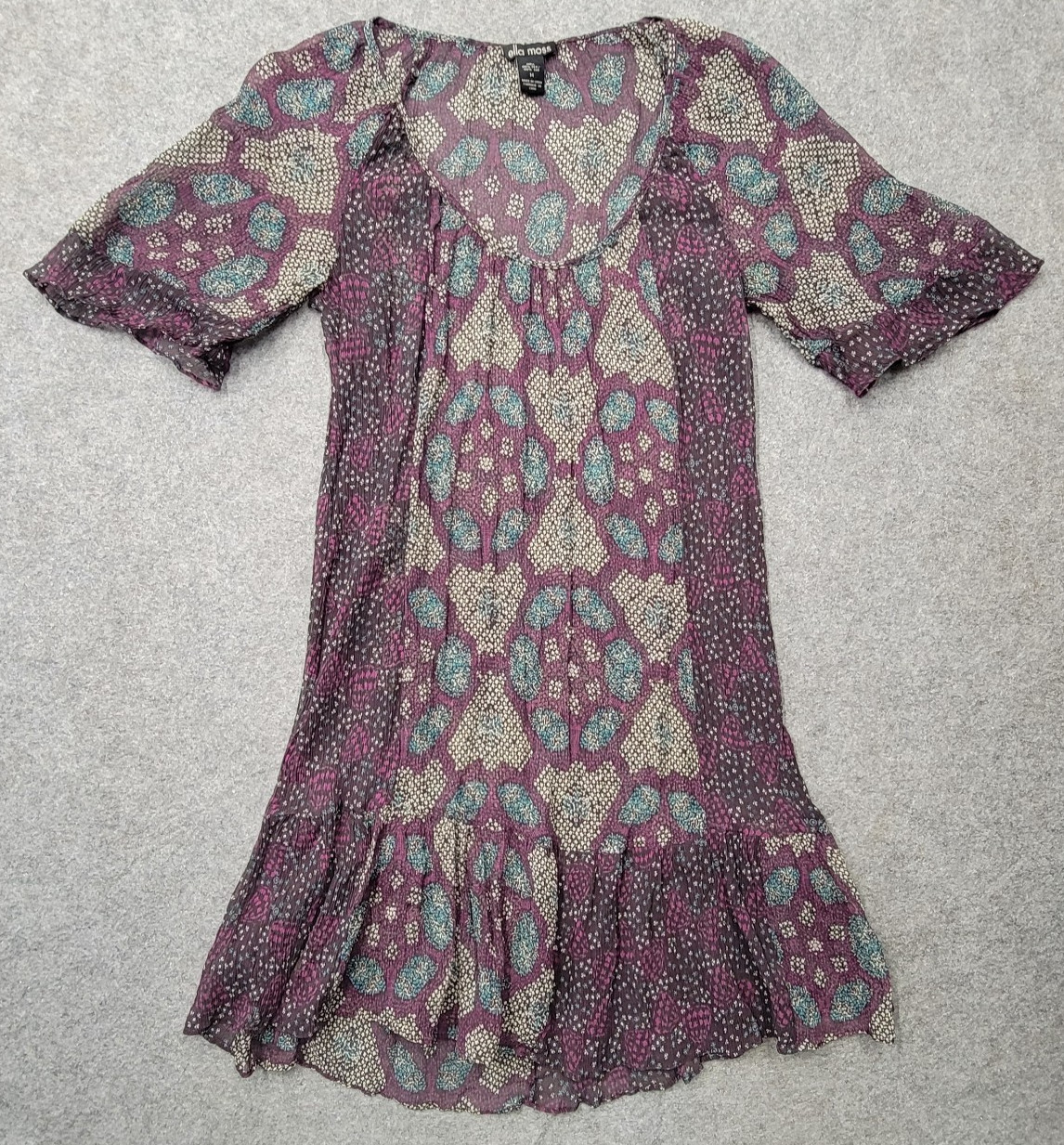Ella Moss Womens Sheer Floral Short Dress Size M Shortsleeve 100% Silk