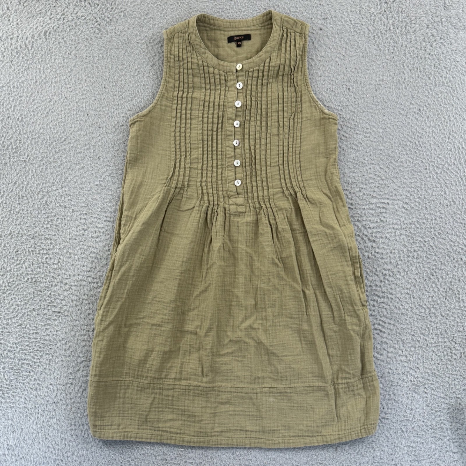 Quince Dress Womens XS Olive Green Gauze Cotton Sleeveless Tunic Casual Boho