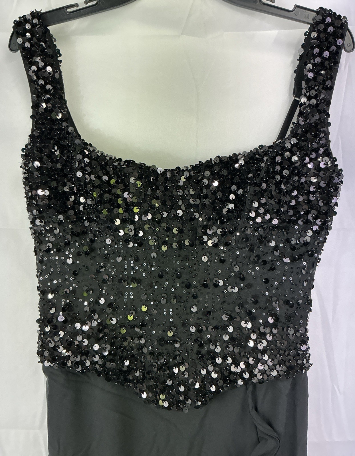 Oh Polly Robina Black Beaded Corset Ruffle Trim Skirt Dress UK 12 US 8