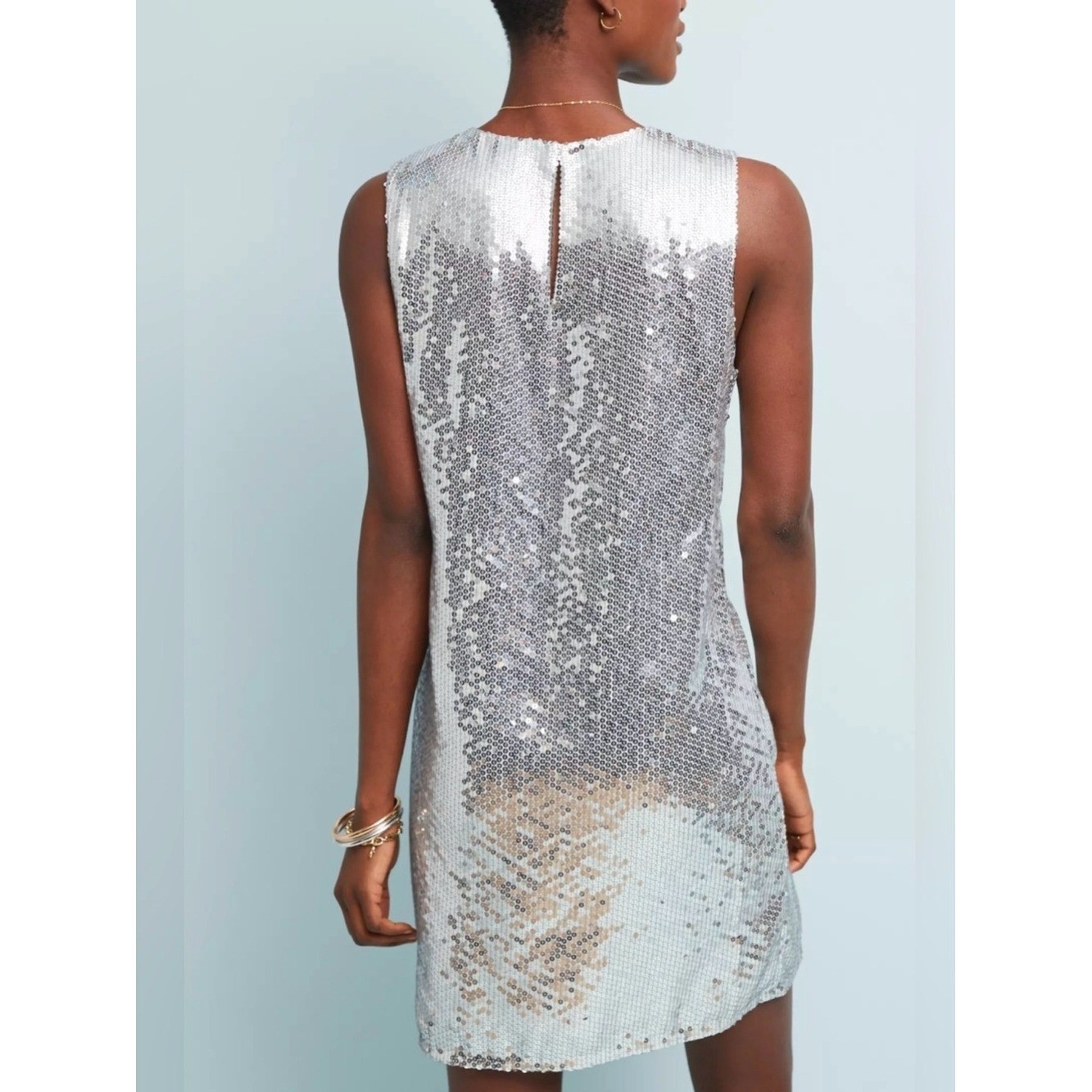 Anthropologie Varun Bahl Sequin Shift Dress in Silver. Size S