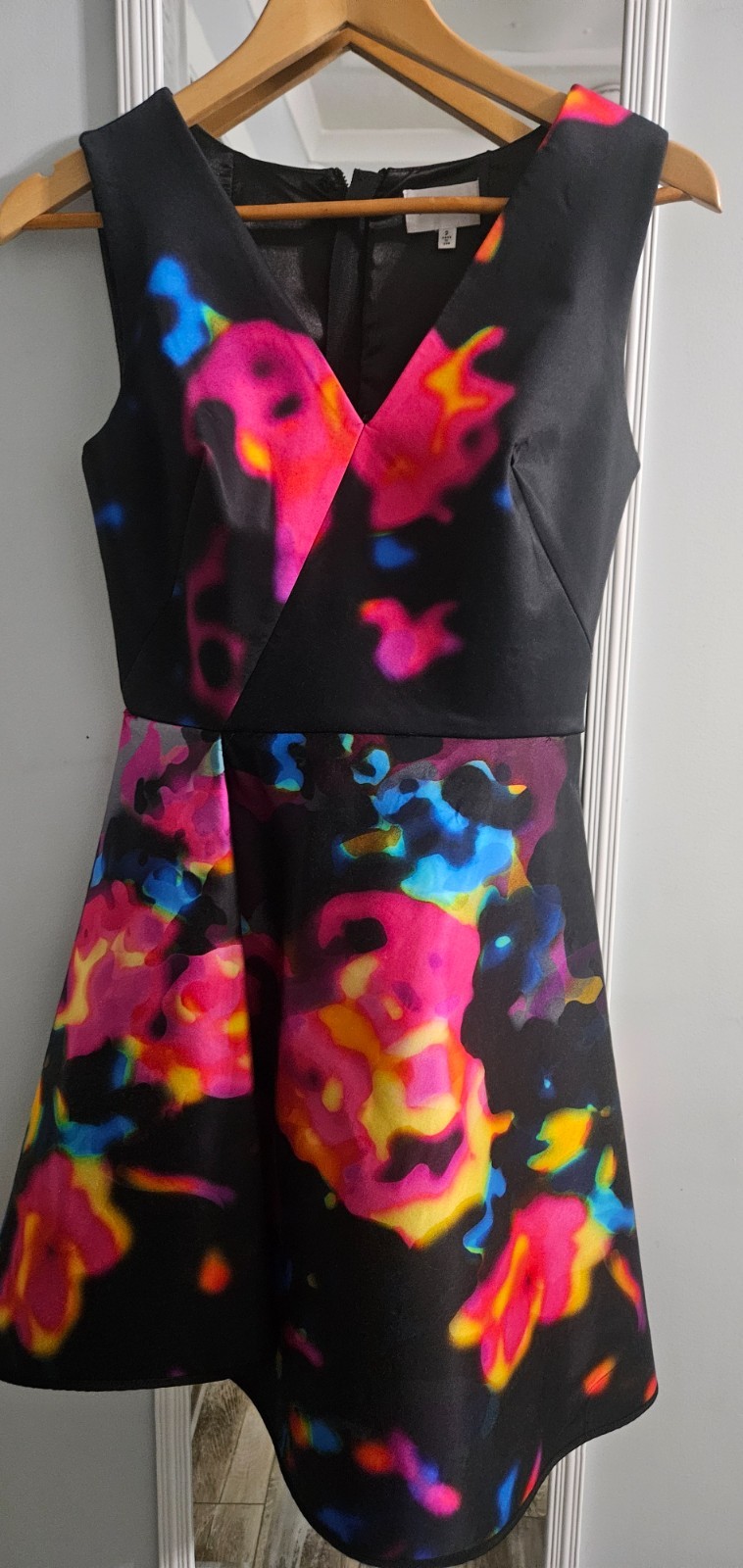 MILLY Black Multi-Color Sleeveless Neoprene/Scuba Dress, Size: 2