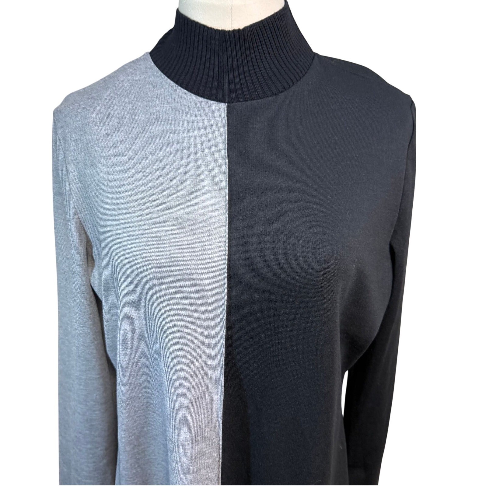 Zara Basic Fall Winter 18 Colorblock Mock Neck Long Sleeve Dress Black Gray NEW