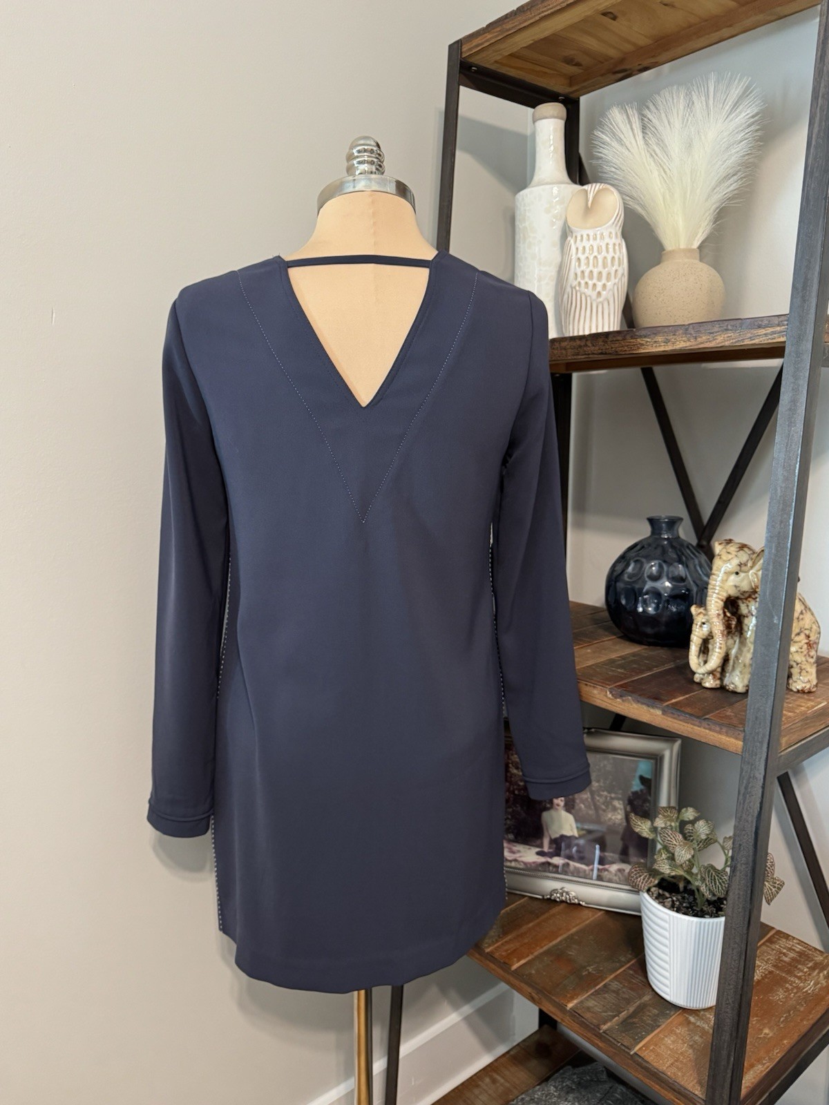Brochu Walker Exposed Stitching V-Neck Mini Dress Slate Gray Blue Women’s Size S