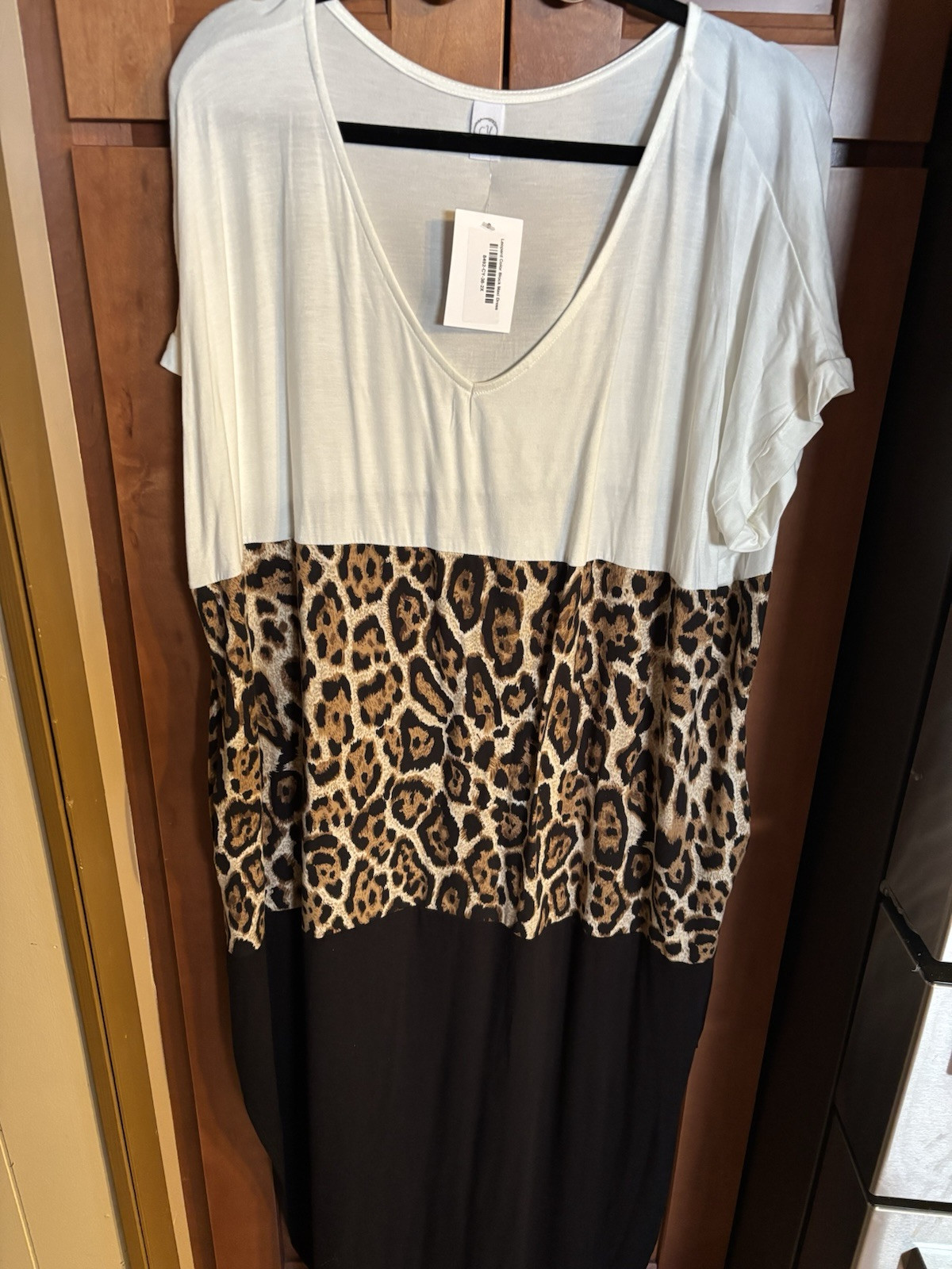 CY Fashions Black White Color Block Summer Leopard Maxi Dress Pockets