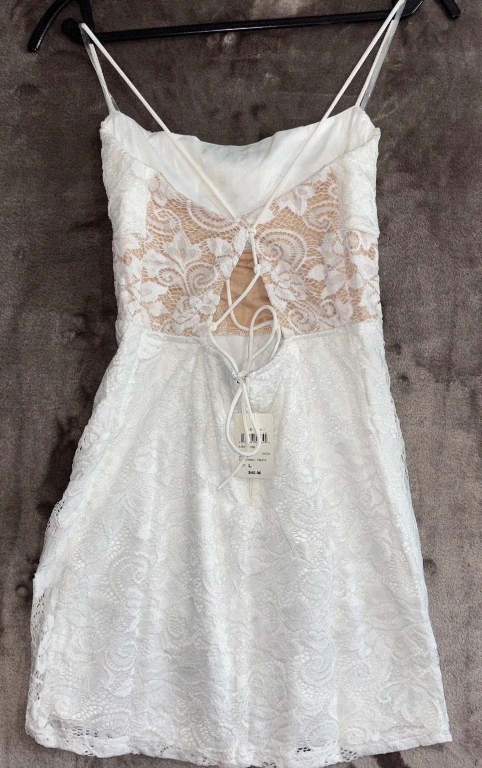 Windsor White Lace Halter Mini Dress Open Back Lace-Up Bodycon NWT Large