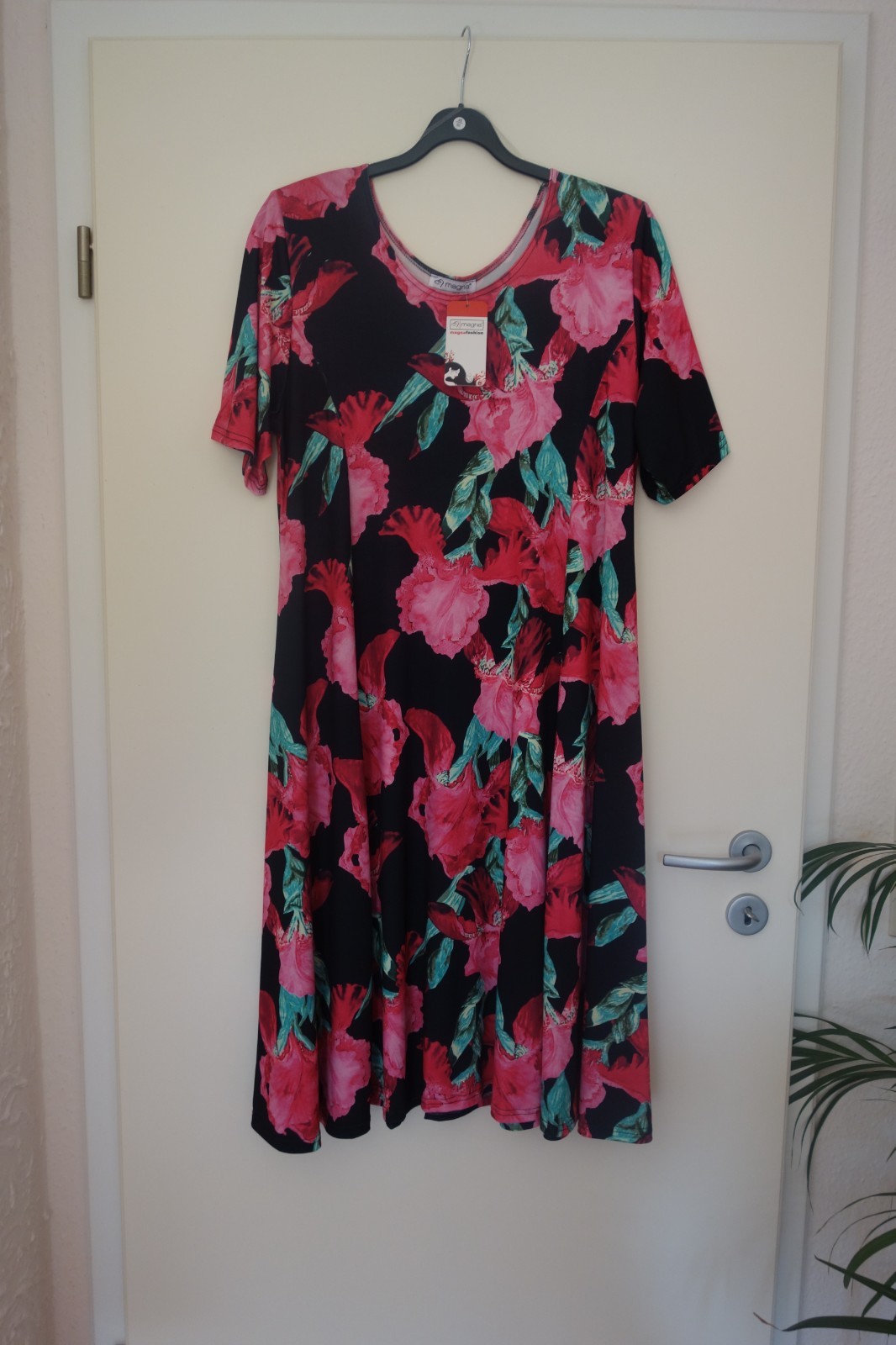 MAGNA Dress Spring Summer 44 46 NEW Pink Tones Floral Stretch A-Line LAGENLOOK