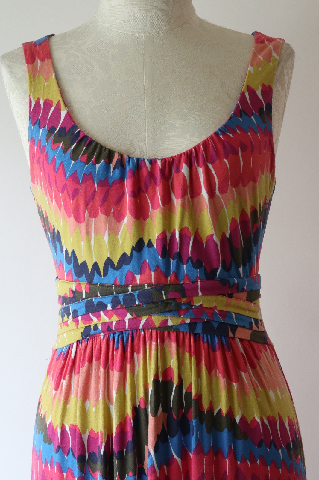 Boden Pink Blue Rainbow Stretchy Jersey Knit Sleeveless Long Maxi Dress Women 6R