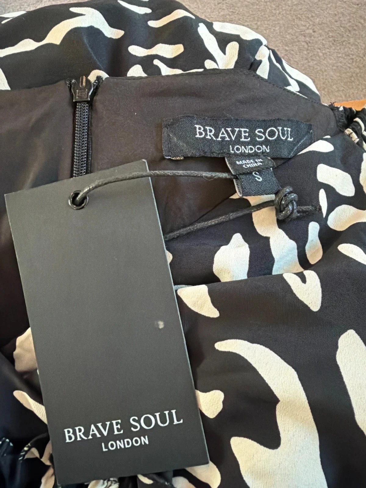 Brave Soul Black Cream Animal Leopard Print Midi Dress UK 8-10 BNWT Summer