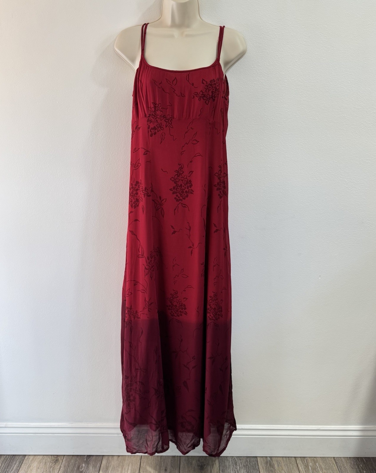 Vintage 90s Y2K Reflections Spiegel Maxi Dress 8 Floral Dip Dye Red Fairy Goth