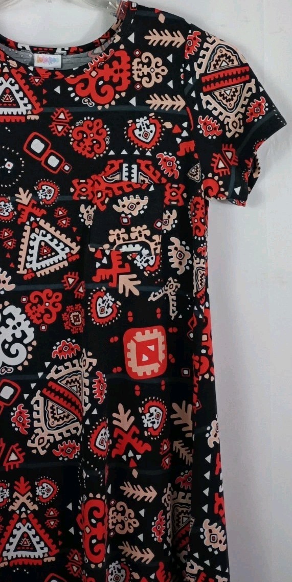 LuLaRoe Black Multicolor Geometric Carly Dress Women Size XL Short Sleeve – NWOT